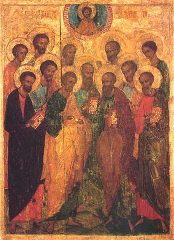 Собор 12 апостолов. Икона из церкви Двенадцати Апостолов (на пропастях) в Новгороде, XV в.